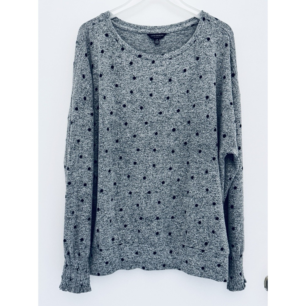 LUCKY BRAND Blouse Womens L Gray Crewneck Long Stretchy Sleeve Lagenlook/Slouchy